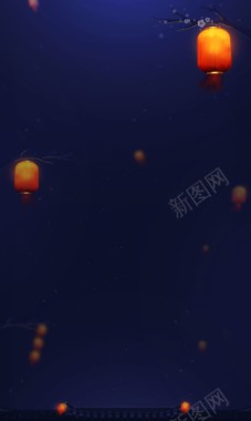 夜色树枝上的中国风红灯笼海报背景背景