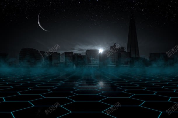 黑夜城市月亮网格科技jpg设计背景_88icon https://88icon.com 城市 月亮 科技 网格 黑夜