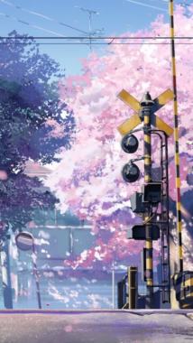 日本动漫樱花彩绘室外场景背景