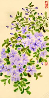 中国风手绘紫花绿叶背景