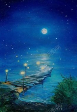 夜空月亮湖面海报背景背景