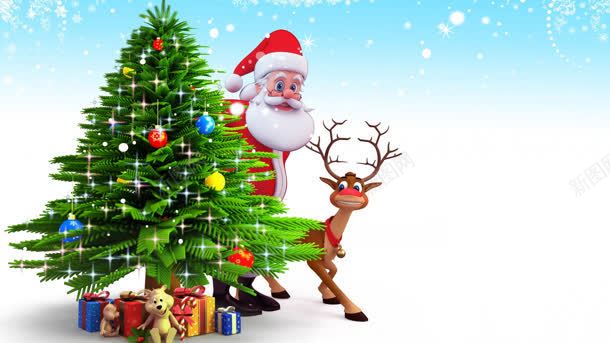 圣诞老人圣诞树麋鹿卡通海报背景背景