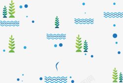 波浪分割线绿树和波浪卡通装饰图案高清图片