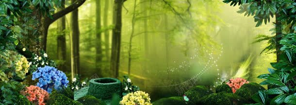 唯美绿色森林淘宝海报背景jpg设计背景_88icon https://88icon.com banner 女装 手绘 梦幻 浅色 海报背景 淡雅 背景 背景素材