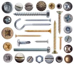 金属配件各种各样的螺丝钉高清图片