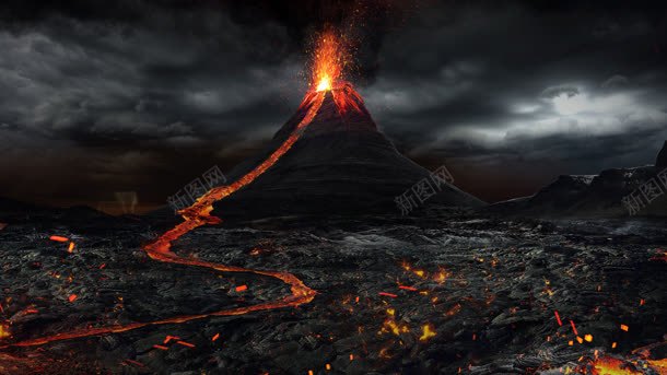 喷涌的火山海报背景背景