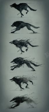水墨画奔跑的狼海报背景背景