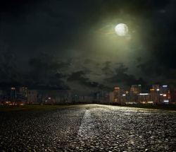 城市高速公路城市夜景与马路高清图片