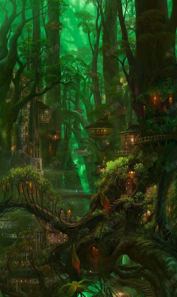 神秘绿色森林房屋jpg设计背景_88icon https://88icon.com 房屋 森林 神秘 绿色