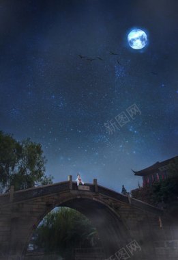 夜晚风景星空乌鸦背景