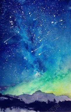 水彩画流星雨的天空海报背景背景