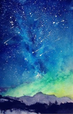 水彩画流星水彩画流星雨的天空海报背景高清图片