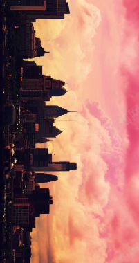 红色天空渲染繁华城市建筑合成摄影摄影图片