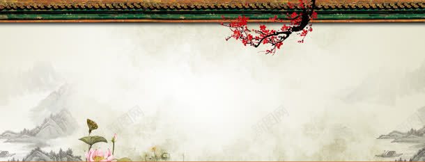 唯美淡雅中国风banner展板jpg设计背景_88icon https://88icon.com 企业 城墙 大气 宣传册 山水画 水墨画