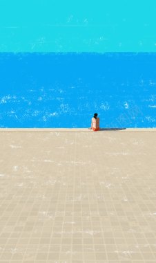 蜡笔海滩上的女人背影海报背景夏天背景