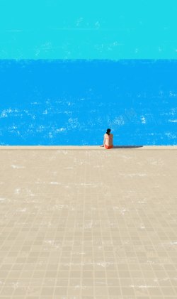 背影海报蜡笔海滩上的女人背影海报背景夏天高清图片