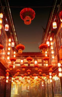 红灯笼中国风新年红灯笼古镇海报背景高清图片