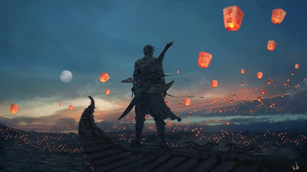 唯美灯笼夜景武侠jpg设计背景_88icon https://88icon.com 古典 夜景 手绘 武侠 灯笼