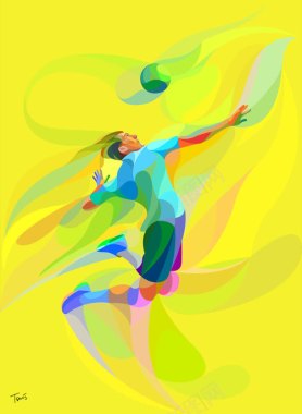 黄色油画排球运动员海报背景背景