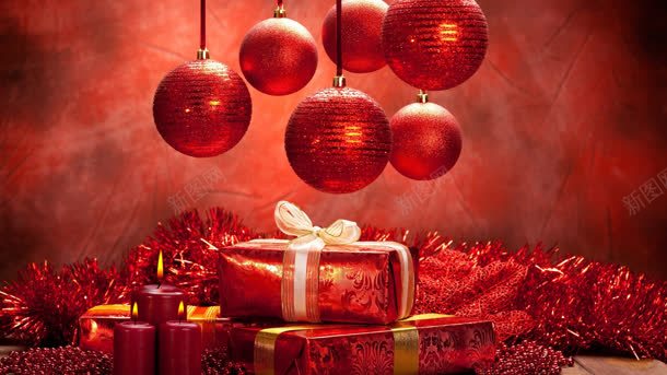 圣诞红色喜庆红球礼物盒背景