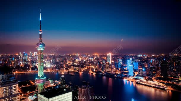 都市城市夜景上海浦东背景