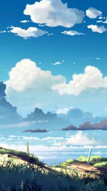 动漫世界蓝天白云朵朵海报背景背景