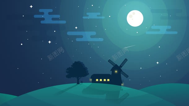 手绘蓝色星空草地jpg设计背景_88icon https://88icon.com 星空 草地 蓝色