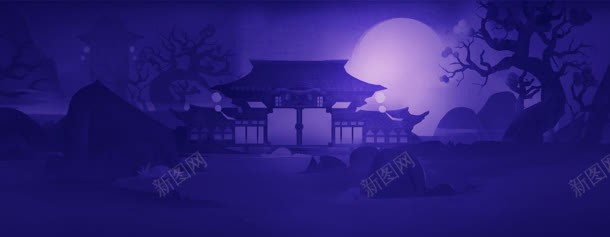 阴暗月下庭院中国的海报背景背景