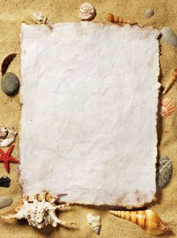 牛皮纸相框大海沙滩纸张高清图片