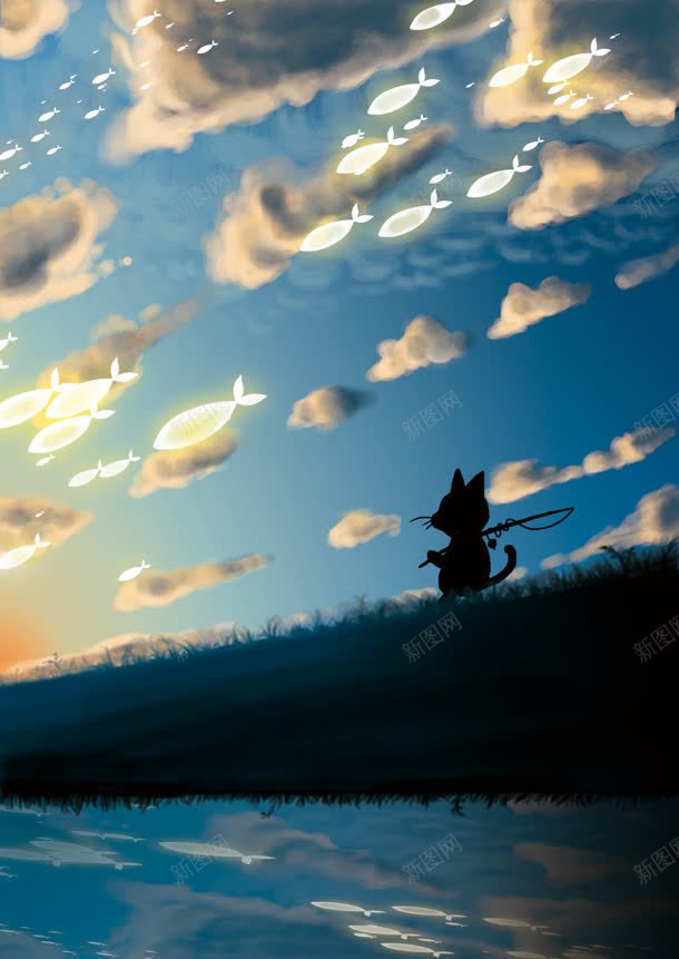 卡通天空飞鱼钓鱼的小猫海报背景jpg设计背景_88icon https://88icon.com 卡通 天空 海报 背景 钓鱼 飞鱼