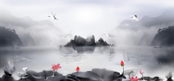 中国风水墨天空山水背景