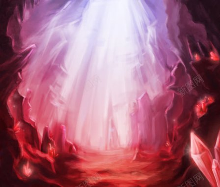 红色水晶山洞卡通海报背景背景