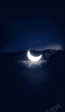 夜空河水上的月亮海报背景背景
