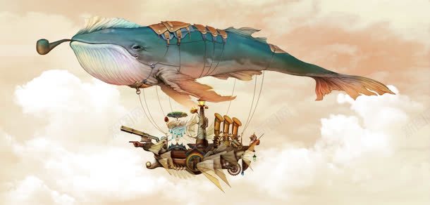 卡通鲸鱼飞艇海报背景背景