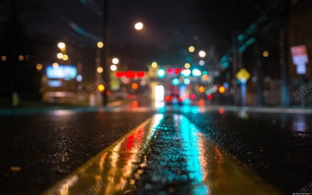 城市雨后马路夜晚海报背景背景