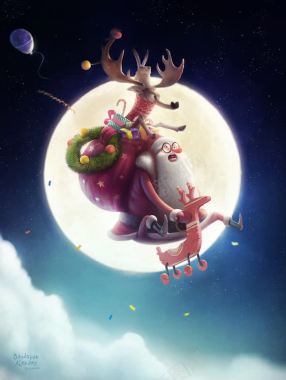 夜下的圣诞老人圣诞节海报背景背景