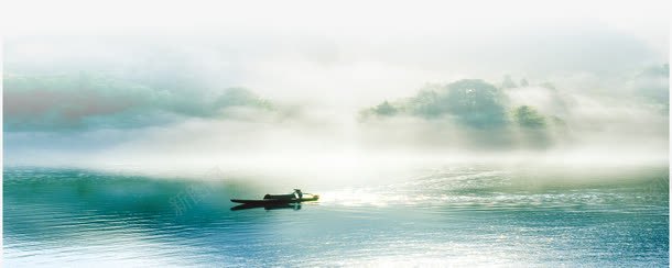 山水风景水墨画png免抠素材_88icon https://88icon.com 山水风景 水墨画背景 青色 一叶小舟水中游