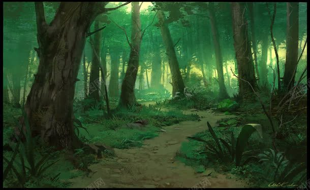 绿色神秘森林迷雾背景