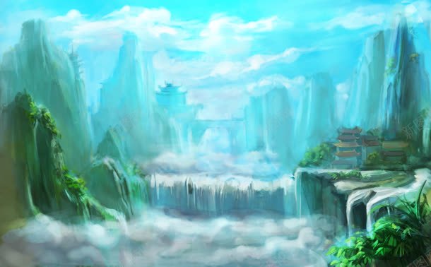 仙境风景山水壁画背景