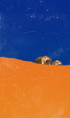 手绘房子蓝色橙色拼接背景背景