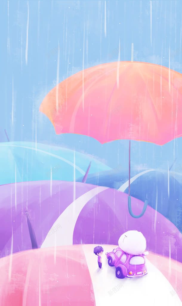 手绘雨天粉色雨伞jpg设计背景_88icon https://88icon.com 粉色 雨伞 雨天
