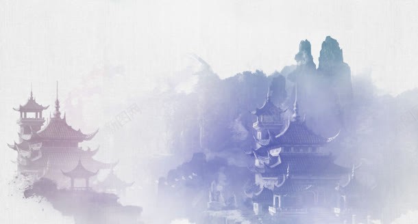 玄幻中国风楼宇海报背景背景