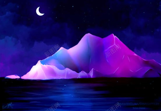 紫色灯光雪山冰山背景