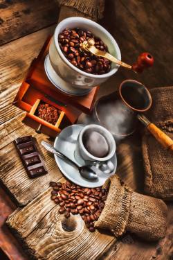 麻袋装咖啡豆咖啡与咖啡豆高清图片