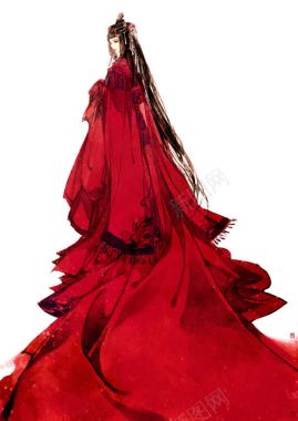 手绘中国风美女红衣背景