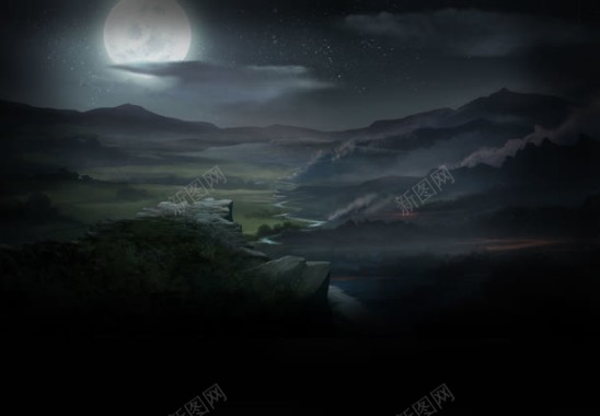 夜晚高原场景天空环境渲染月亮背景