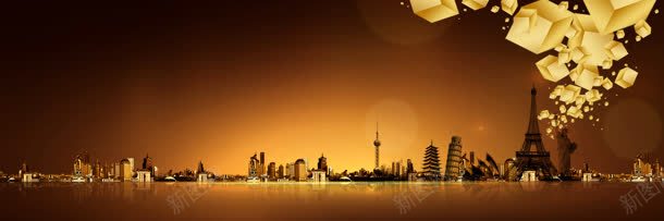 大气建筑背景jpg设计背景_88icon https://88icon.com 上海东方明珠 咖啡色渐变背景 巴黎铁塔 横幅 立方体 美国自由女神像