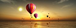 海上旅游旅游海上热气球夕阳下唯美背景banner高清图片