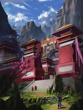 中国风悬崖里的宫殿背景