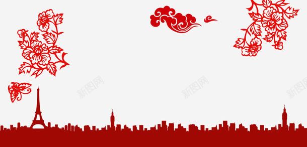 中国风红色剪纸海报背景